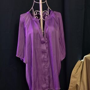 Ann Taylor Purple Satin Button-Front Tunic